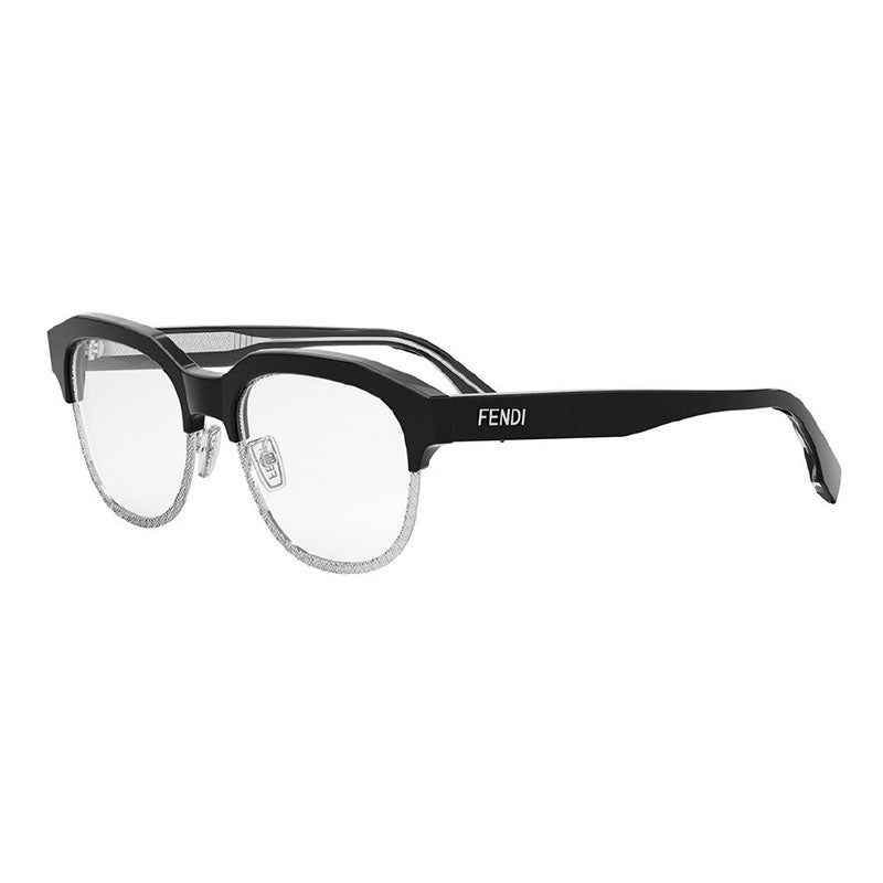 Fendi FE50068U020 Mixed-Material Round-Frame Eyeglasses — Silver