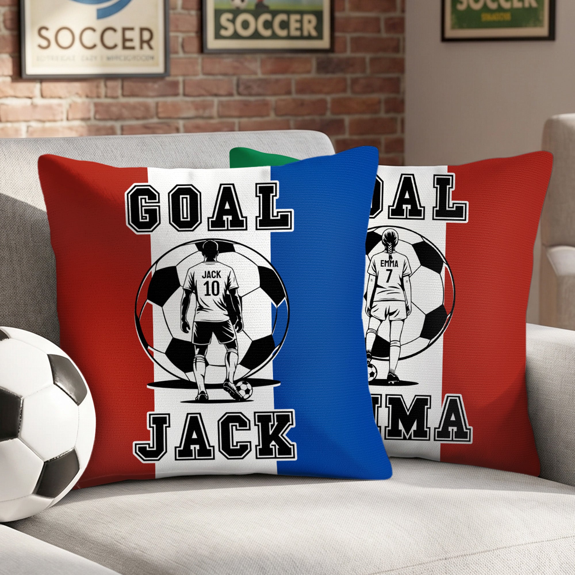 Silueta de jugador de fútbol personalizada Funda de almohada suave con nombre y número Uso diario Club de fútbol Cumpleaños Regalo para la familia Amigo