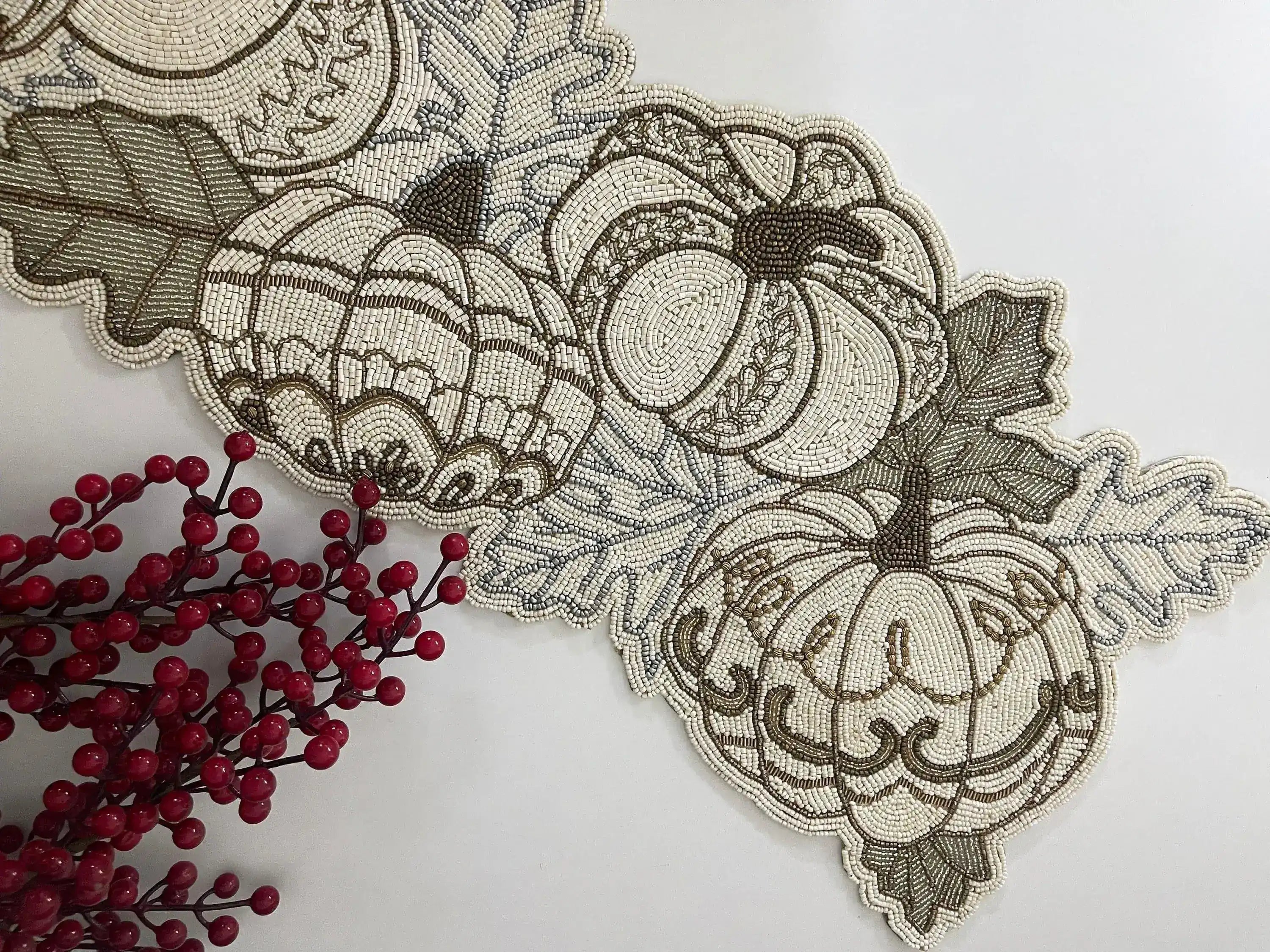 Beige Pumpkin Beaded Table Runner