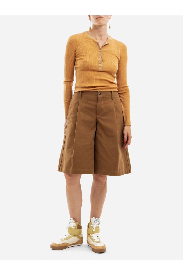 Chloé Ribbed-Knit Henley Top — Orange