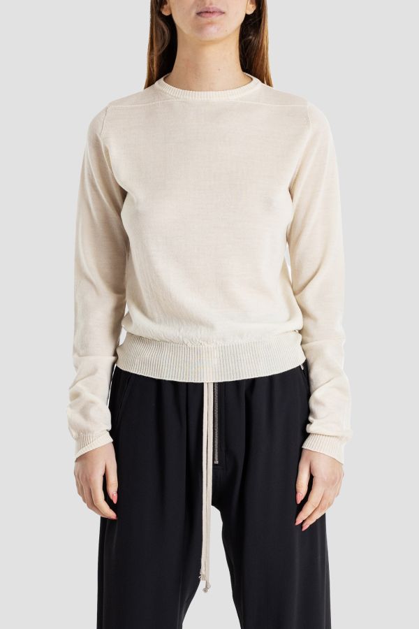 Rick Owens Fine Knit Crew-Neck Sweater — Beige