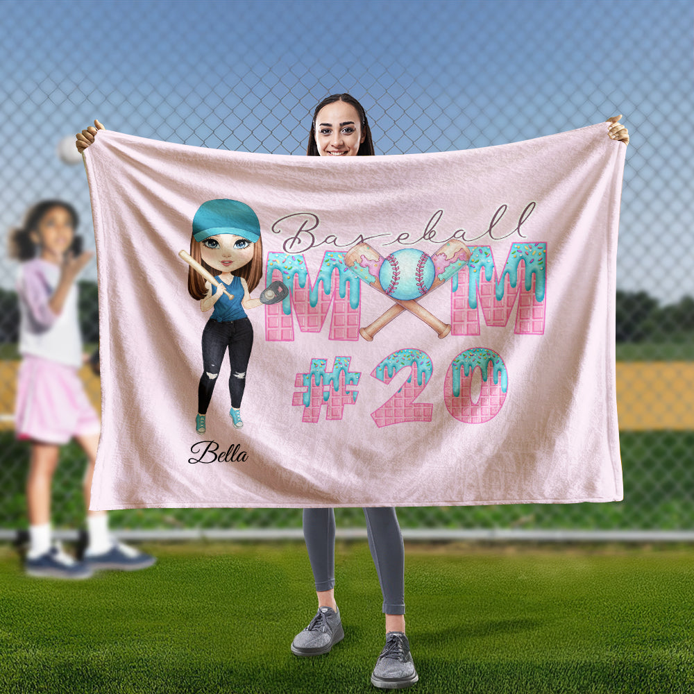 Manta blanda personalizada con nombre y número para el Día de la Madre, regalo de cumpleaños para mamá aficionada al béisbol