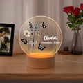 Luz de Noche LED Acrílica Personalizada Flor de Nacimiento con Base de Madera y Nombre Decoración del Hogar Cumpleaños Día de la Madre Regalo de Novia para Ella