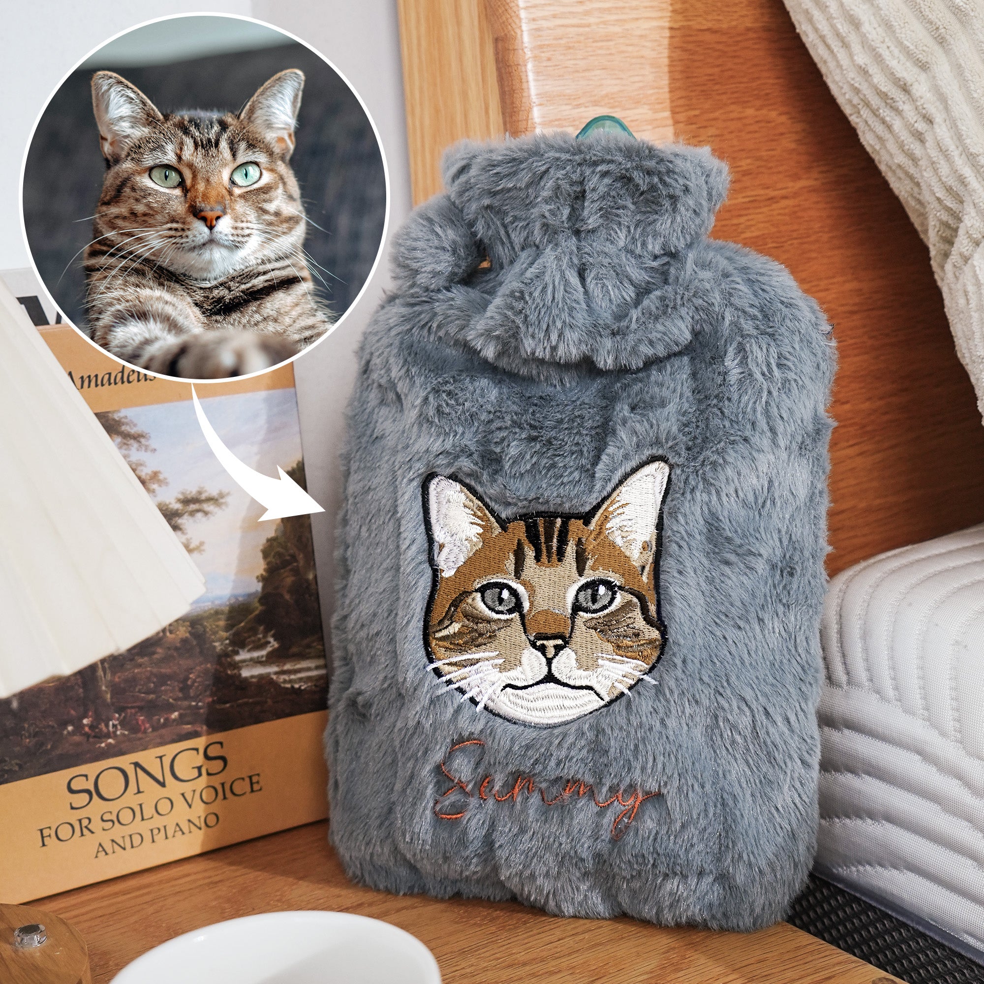 Personalizado bordado Nombre Mascota Cara Foto Peluche Botella de Agua Caliente Invierno Esencial Cumpleaños Regalo de Navidad para Pet Lover Propietario