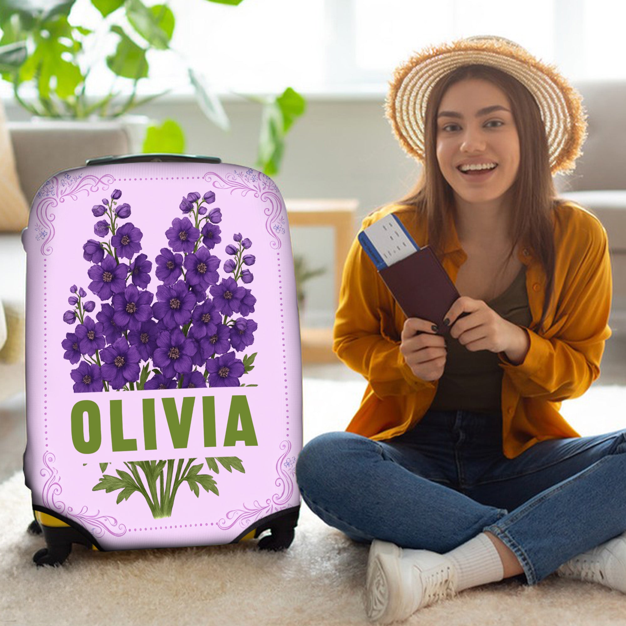 Personalizado Multicolor Nacimiento Flor Funda de equipaje se adapta a 18-32 pulgadas Maleta con nombre Accesorios de viaje Regalo de cumpleaños para las mujeres niñas