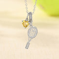 Personalizado Glitter Raqueta de Tenis Corazón Birthstone Collar Dainty Jewelry Birthday Team Gift for Tennis Lover