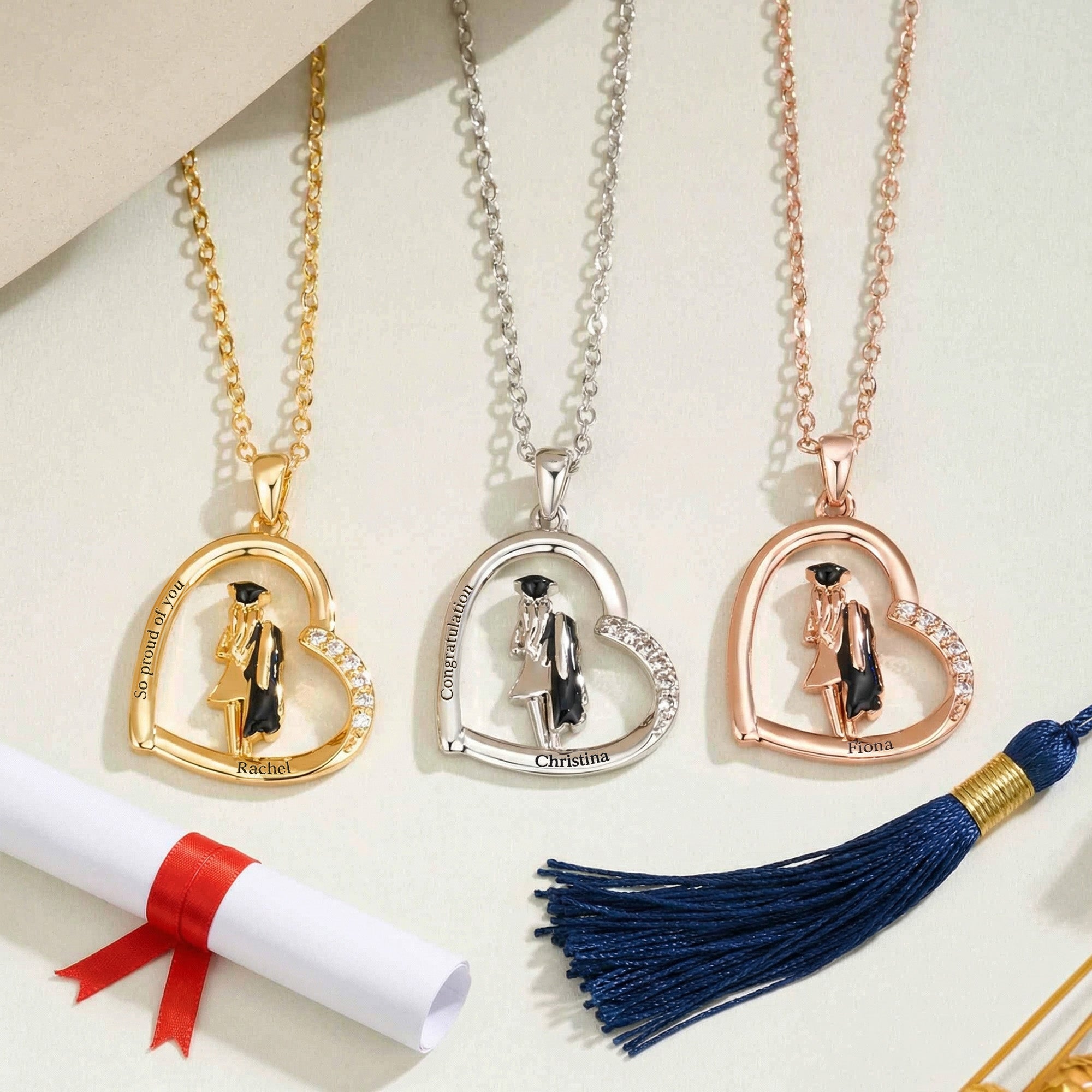 Personalizado Corazón Graduación Carácter Zircon Collar con Nombre Dainty Joyería Daily Wear Regalo de Graduación para Graduados