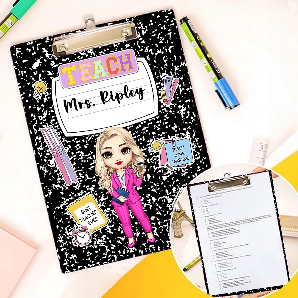 Portapapeles acrílico multicolor personalizado con dibujos de profesores y clip de perfil bajo Regalo para profesores por el Día del Profesor en agradecimiento por su vuelta al cole
