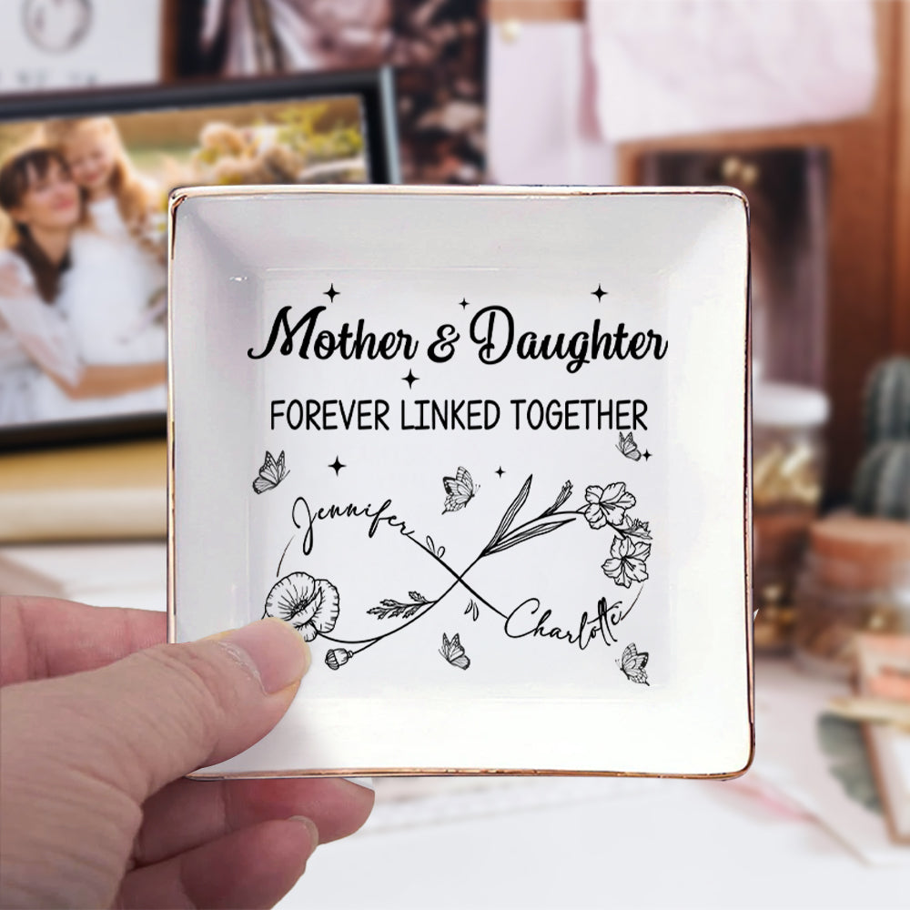 Personalizado Mamá e Hija Siempre Unidas Infinito Flores de Nacimiento Plato de Cerámica Cuadrado con Nombres Día de la Madre Regalo de Cumpleaños para Mamá