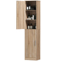 71" Tall Slim 6-Tier Bathroom Floor Cabinet with 2 Doors and 4 Adjustable Shelves, Natural Wood