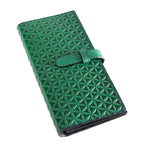 Green Leather Wallet with Flower of Life Pattern Freila