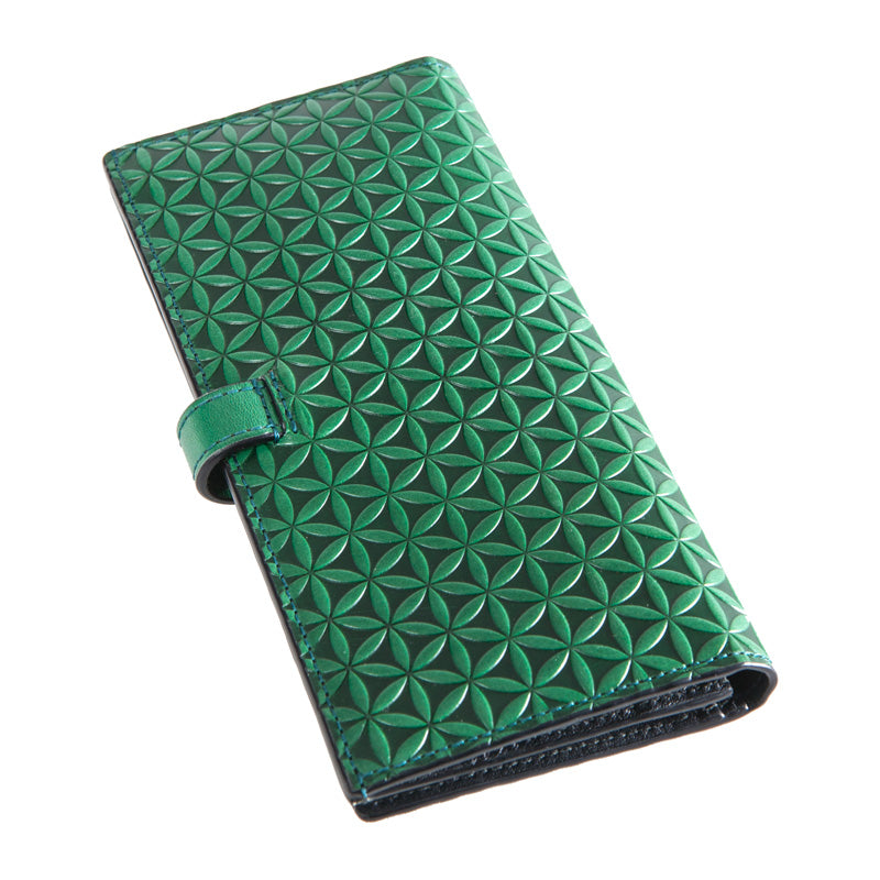 Green Leather Wallet with Flower of Life Pattern Freila