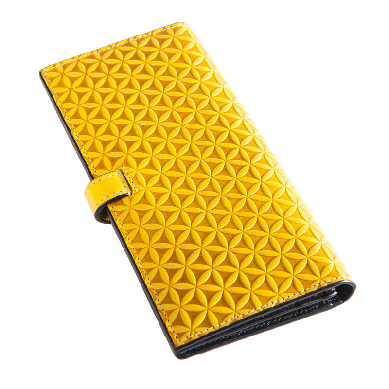 Yellow Leather Wallet Flower of Life Engraved Freila