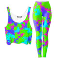 90s Neon Paint Splatter Crop Top and Leggings Combo