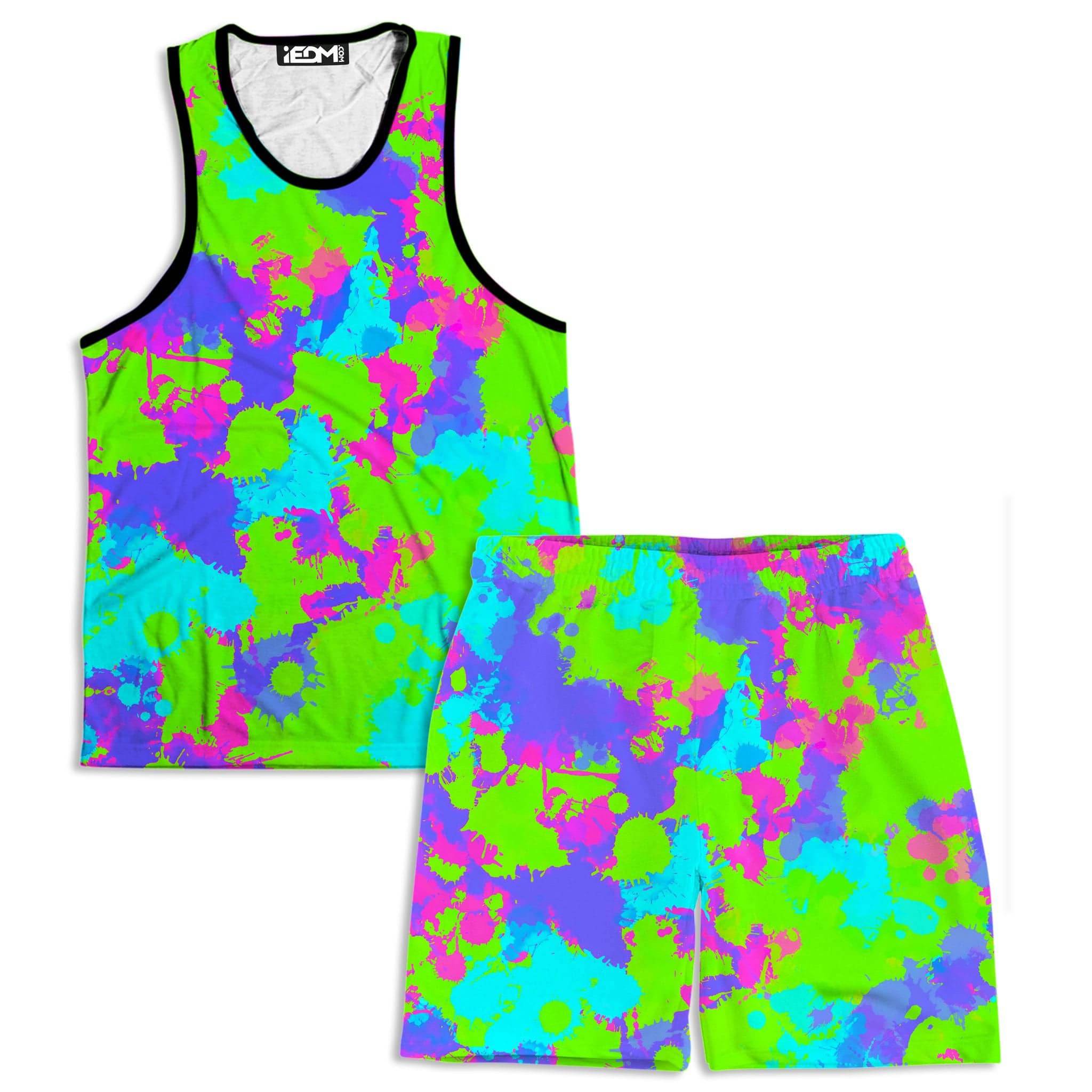 90s Neon Paint Splatter Tank and Shorts Combo