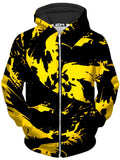 Black and Yellow Paint Splatter Unisex Zip-Up Hoodie