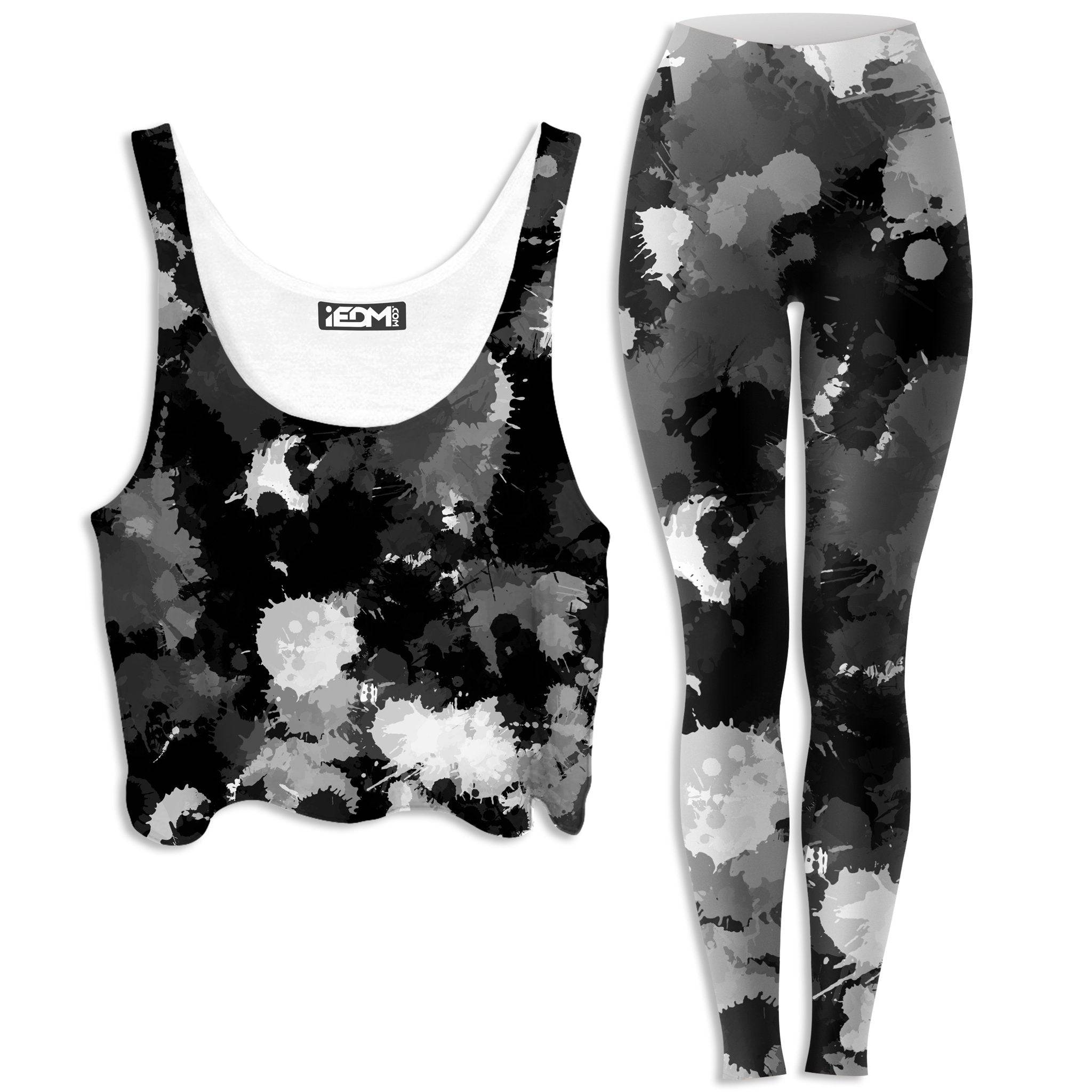Black White and Grey Paint Splatter Crop Top and Leggings Combo