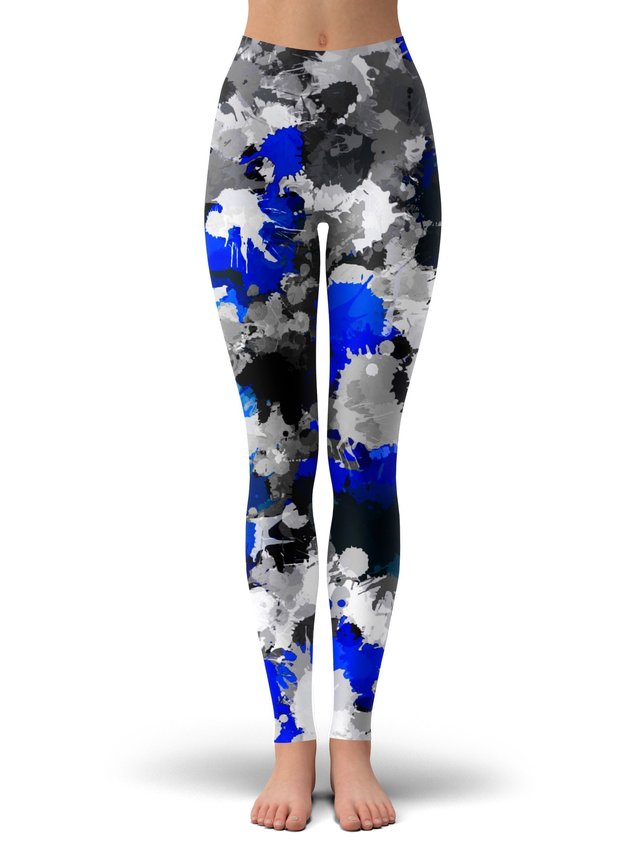 Blue and Grey Paint Splatter Leggings