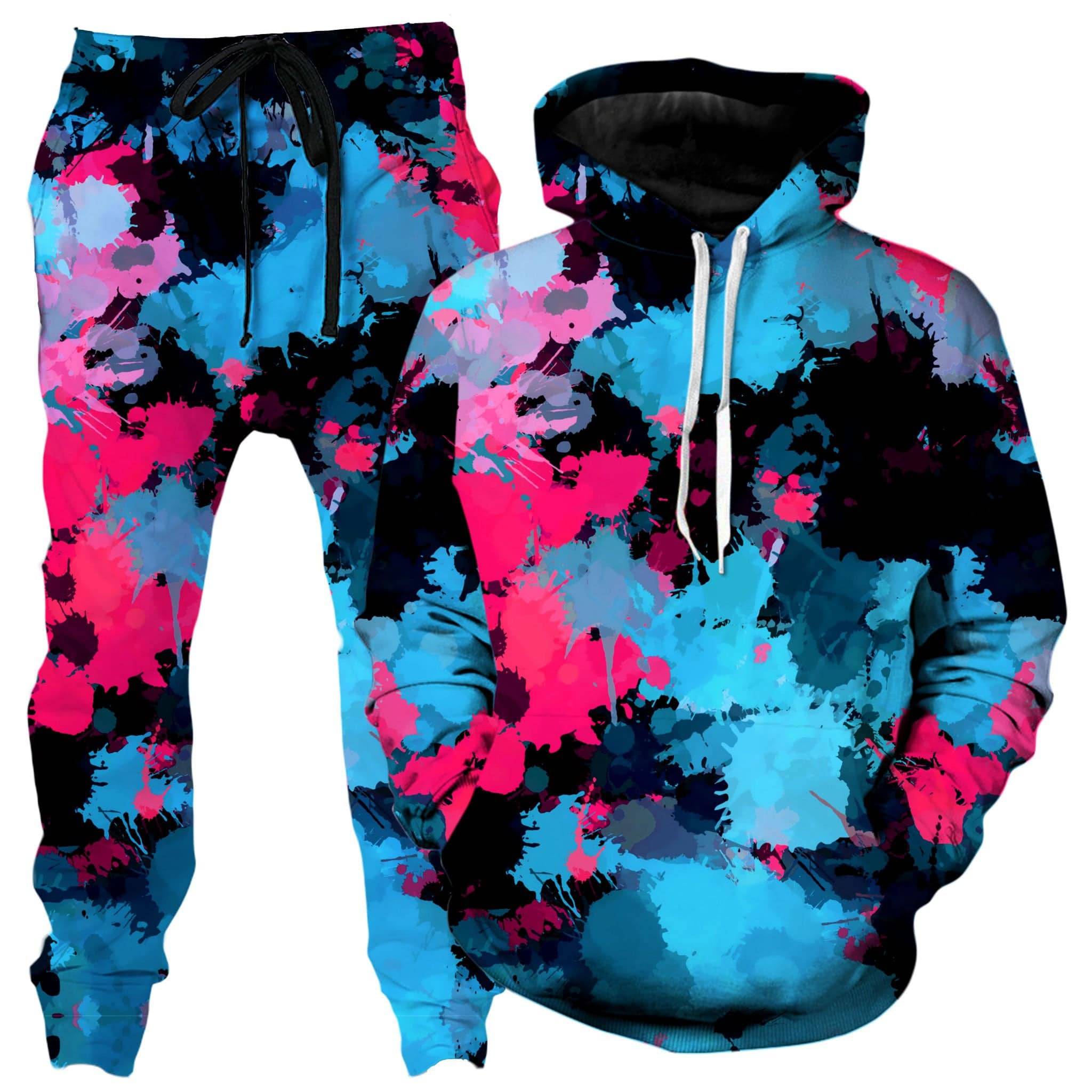 Pink and Blue Paint Splatter Hoodie and Joggers Combo