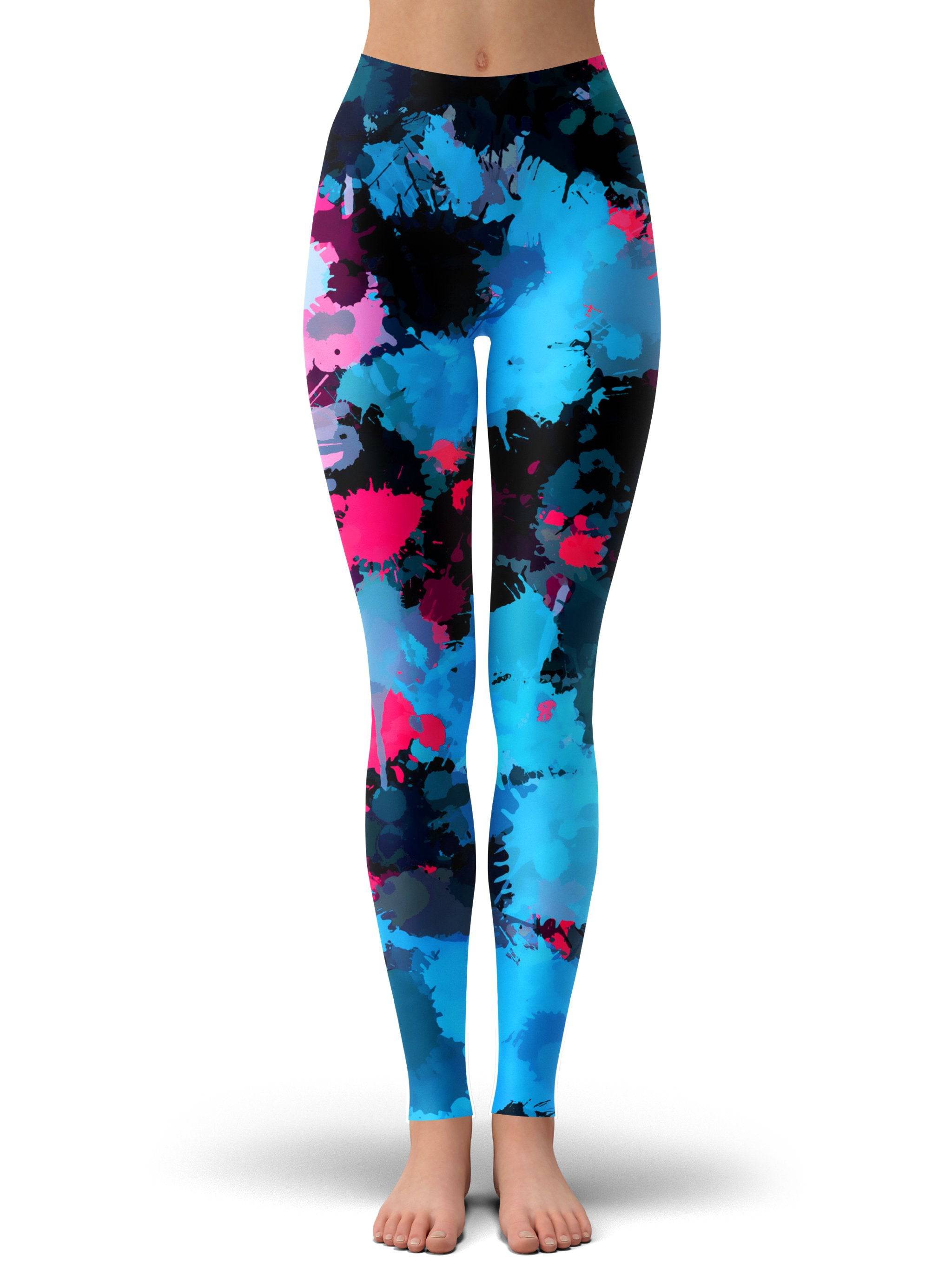 Pink and Blue Paint Splatter Leggings