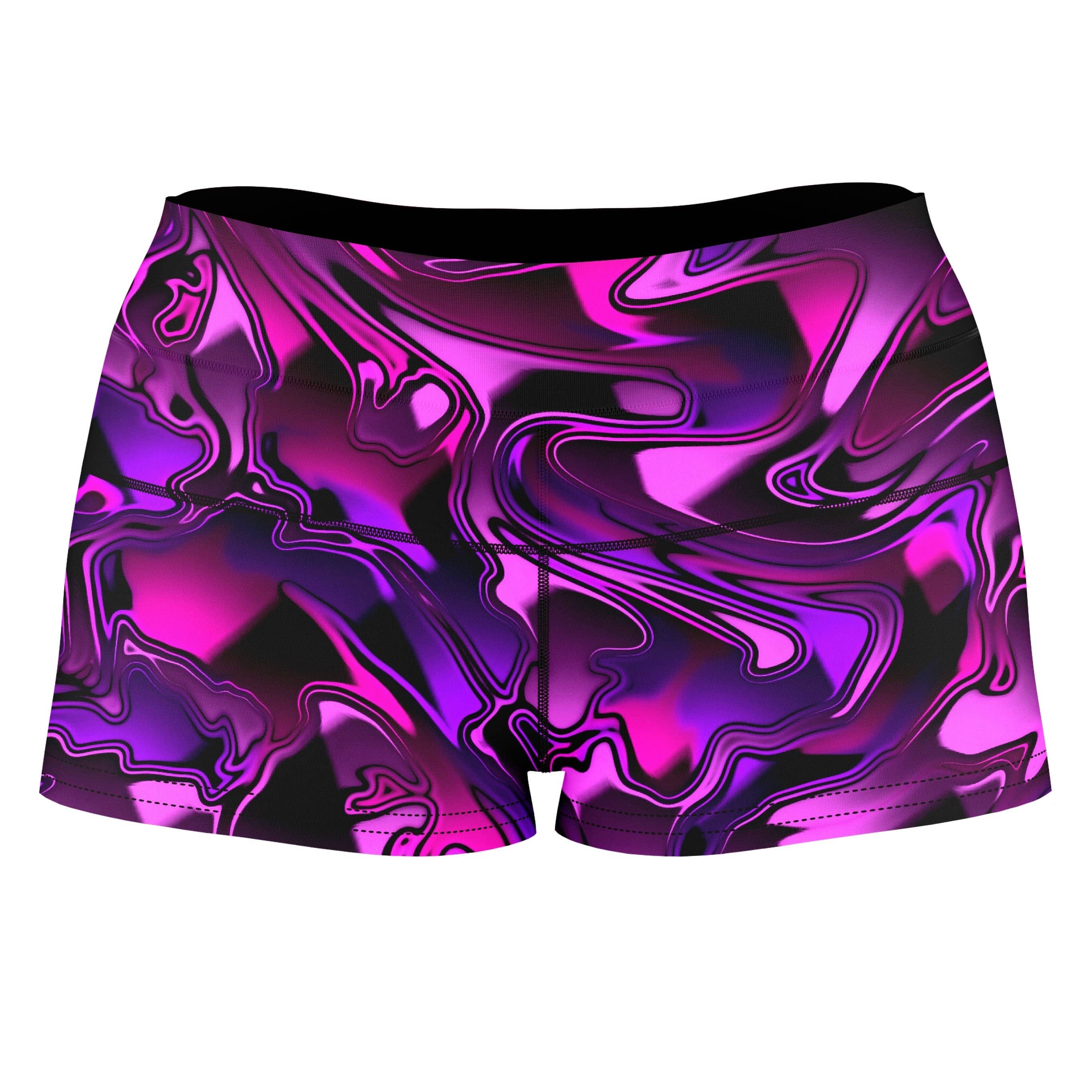 Pink and Purple Chromatic Melt High-Waisted Women's Shorts