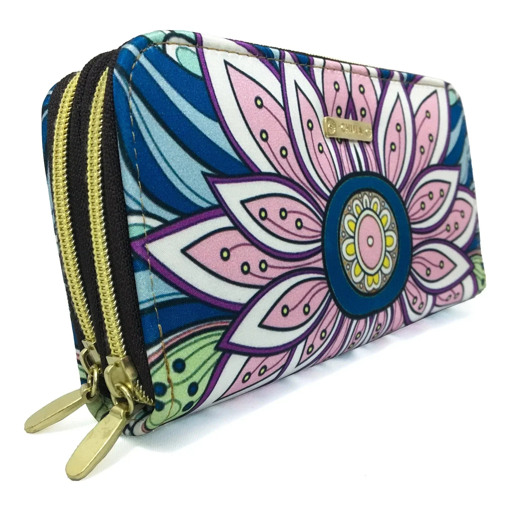 Billetera grande de mujer con doble cremallera Flor de Amor | CHULA Tulum