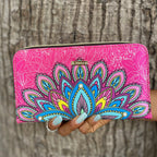 Billetera grande de mujer con doble cremallera Mándala rosa | CHULA Tulum