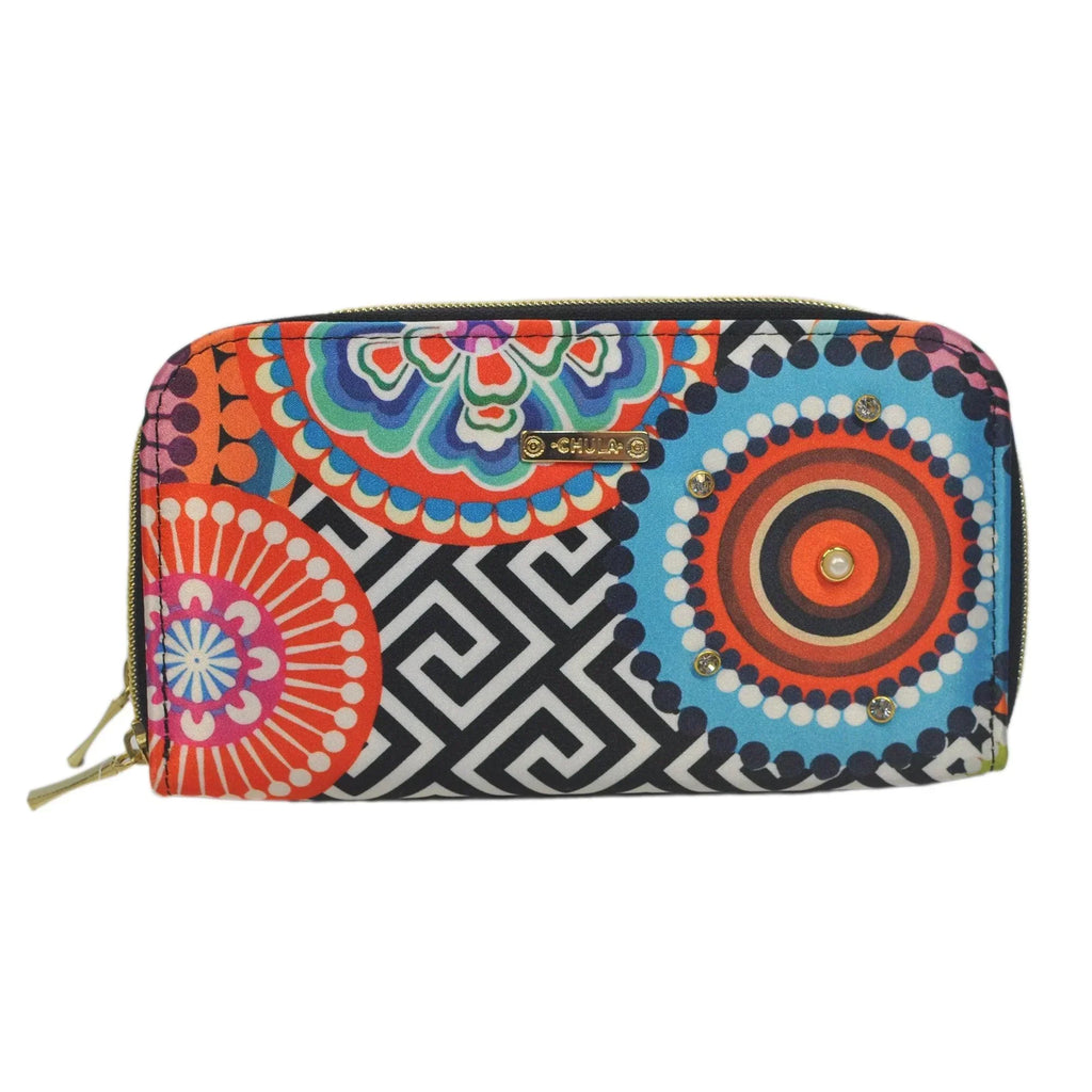 Billetera grande de mujer con doble cremallera Círculos | CHULA Tulum