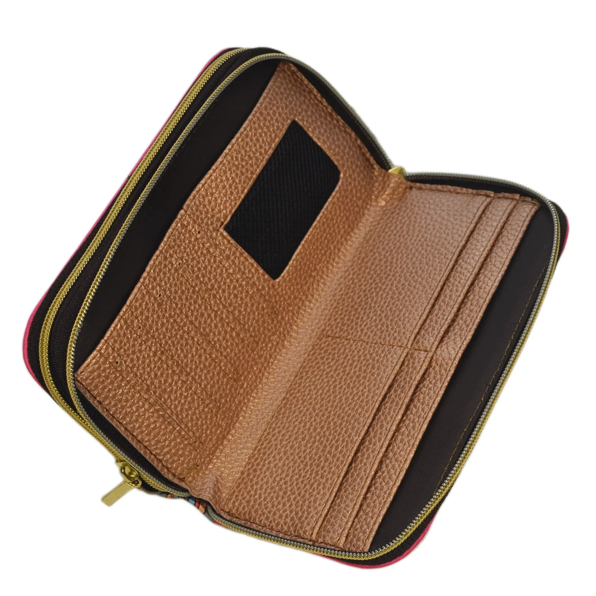 Billetera grande de mujer con doble cremallera Mándala rosa | CHULA Tulum