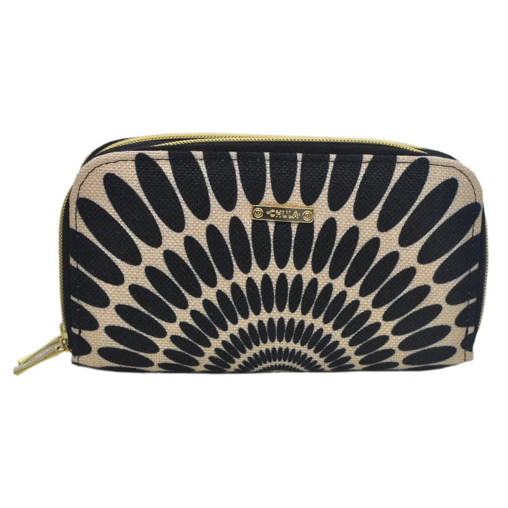 Billetera grande de mujer con doble cremallera Pétalos negros | CHULA Tulum