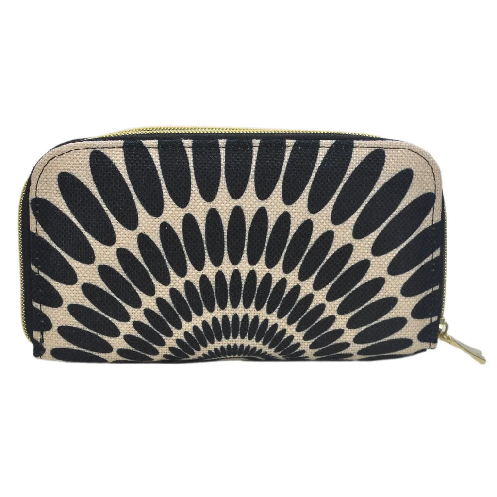 Billetera grande de mujer con doble cremallera Pétalos negros | CHULA Tulum