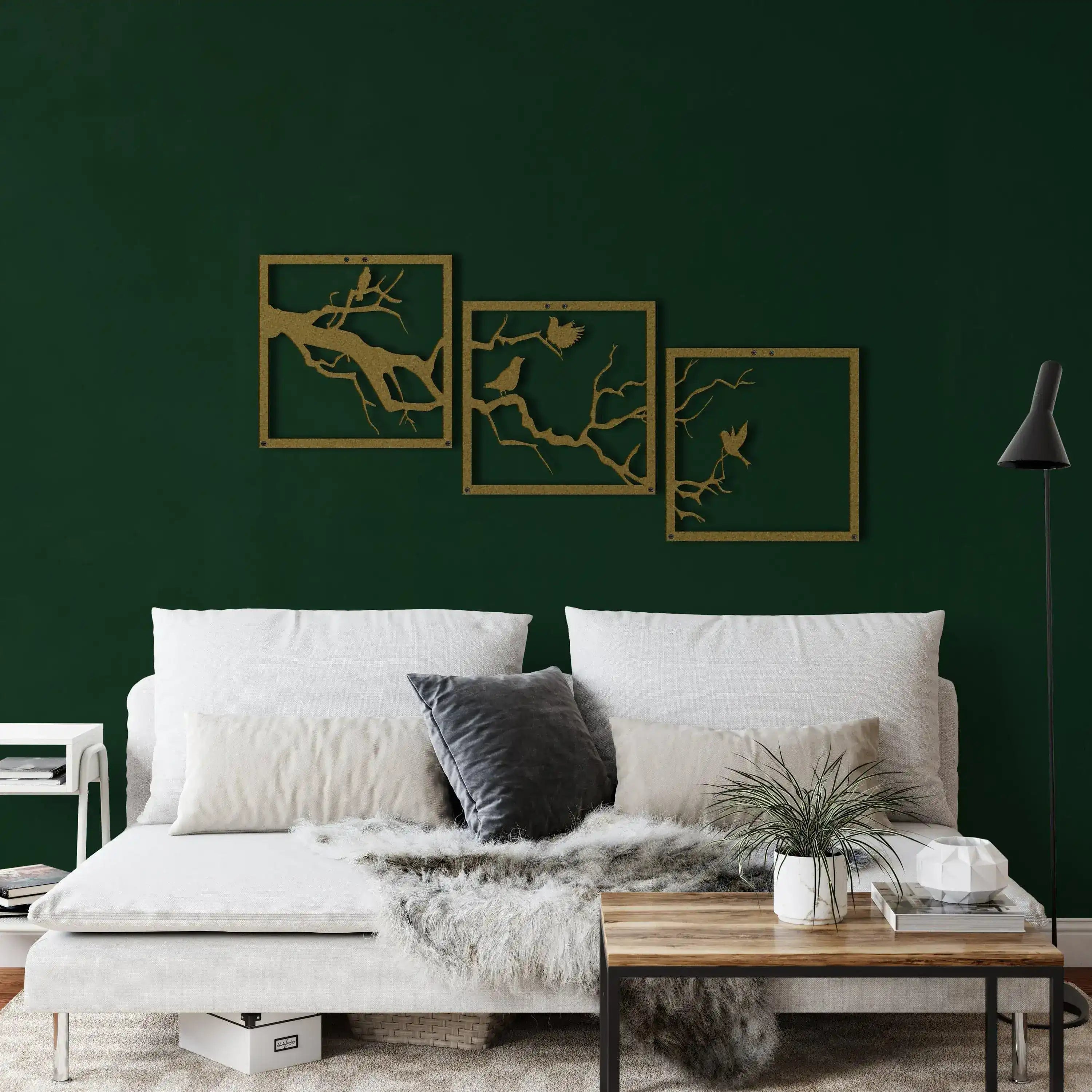 Birds on Branch Wall Art - 3 Panels Metal Wall Decor