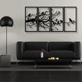 Birds on Branch Wall Art Metal Wall Hanging Decor - 4 panel