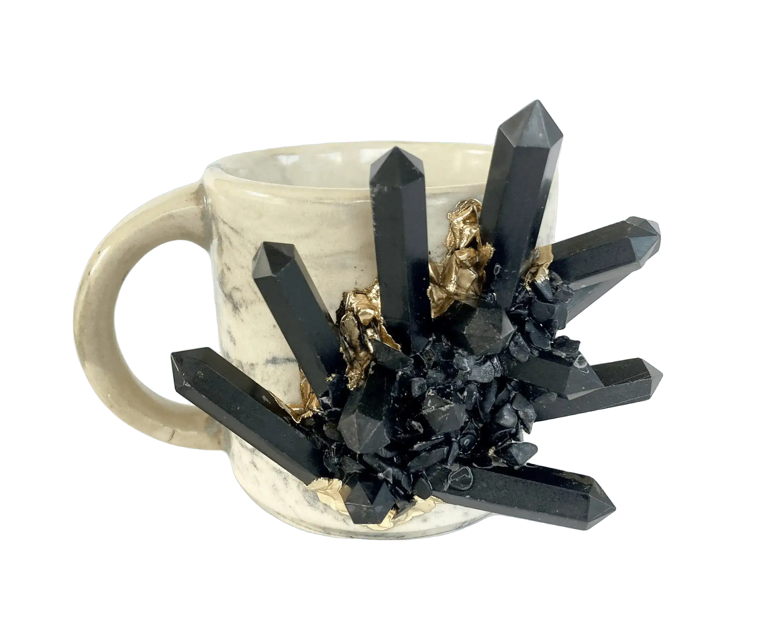 Black Amethyst Gray Marbled Ceramic Mug - Set of 2
