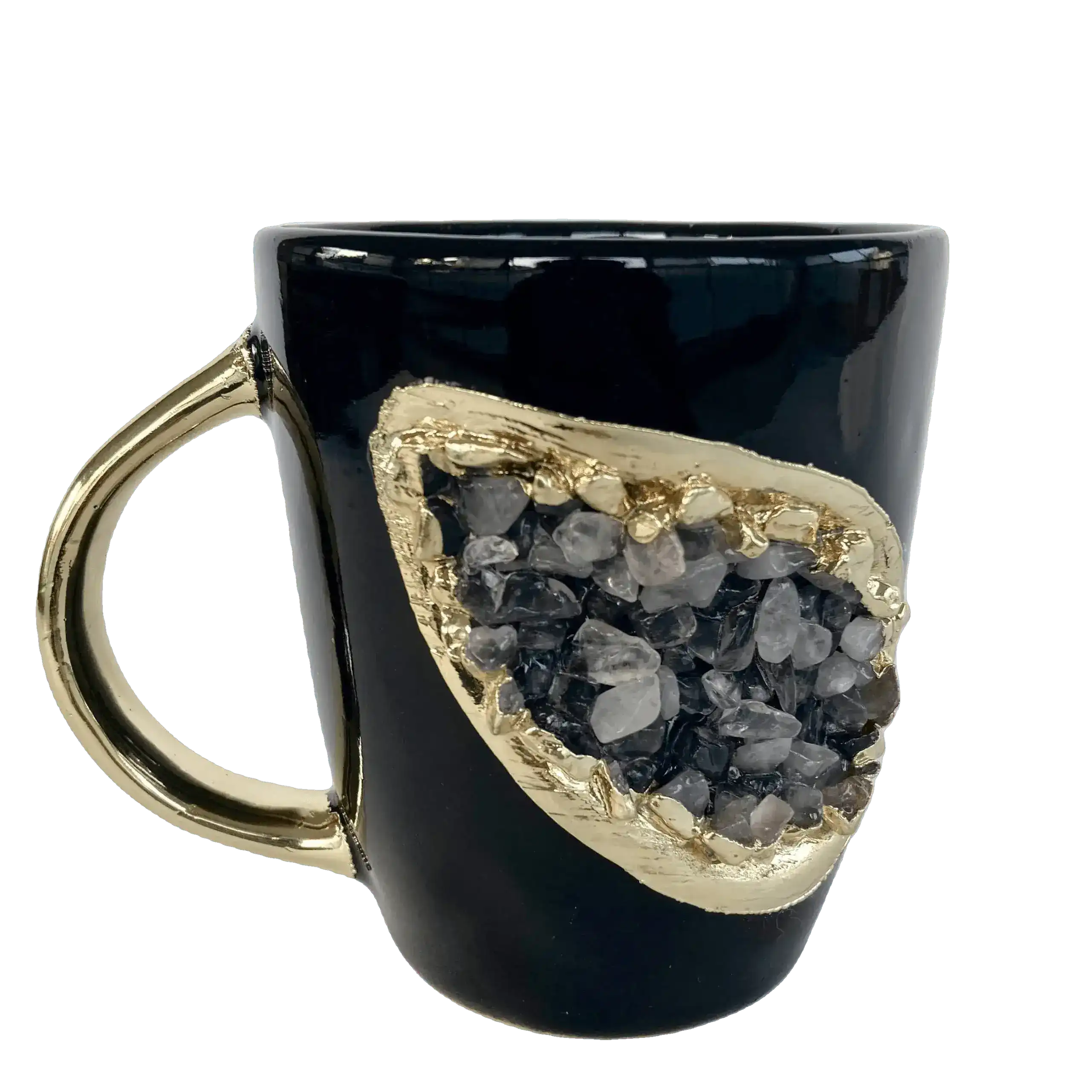 Black and Gold Amethyst Crystal Ceramic Mug with Gold Handle