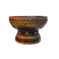 Black and Gold Hand Painted Wooden Bowl with Pedestal