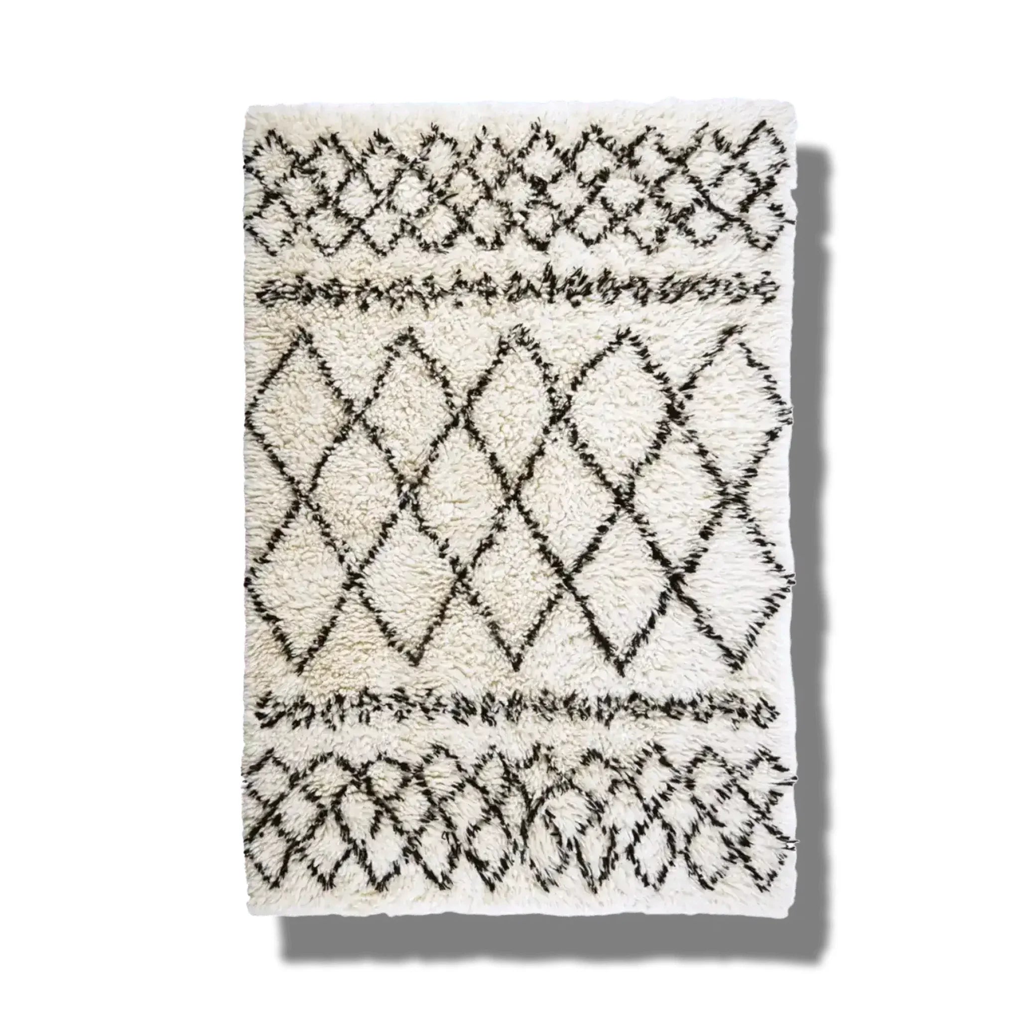 Black and White Diamonds Shaggy Wool Area Rug