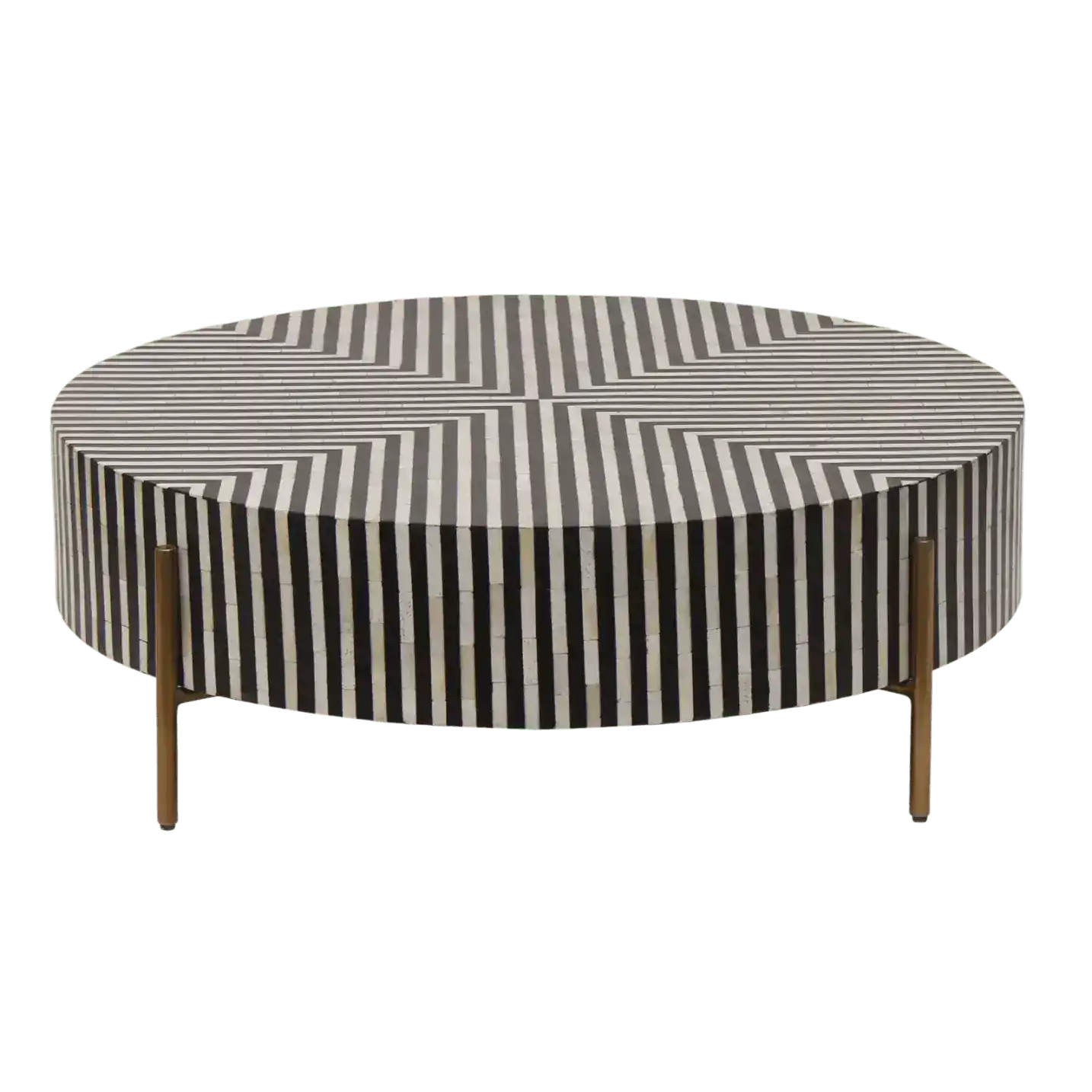 Black and White Stripe Bone Inlay Round Coffee Table