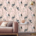 Black Cranes and Pink Chinoiserie Wall Mural