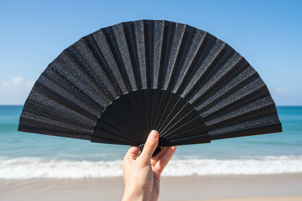 Black Glitter 23cm fan