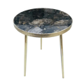 Black Petrified Wood Agate Round Edge Side Table