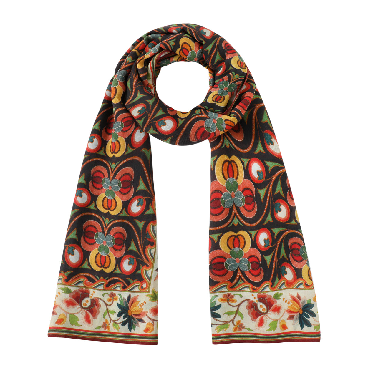 Floral Black Scarf – Isfahan Inspired Design - Saroyi