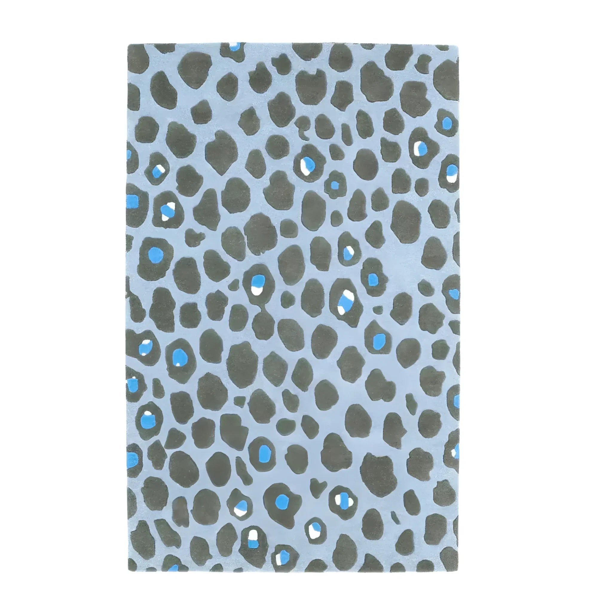 Blue and Black Leopard Print Hand Tufted Wool Rug