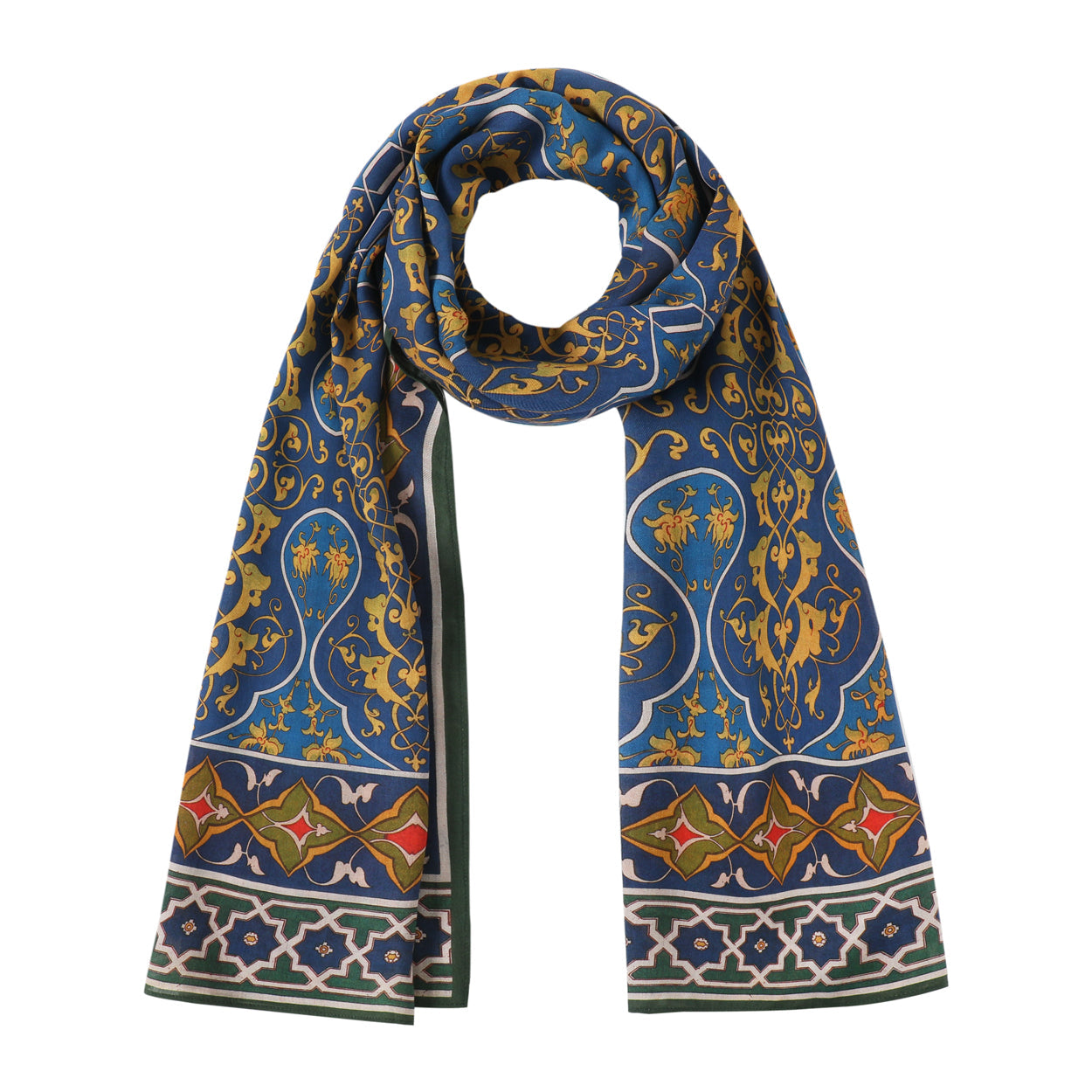 Elegant Blue and Green Scarf with Arabesque Motifs Amiri