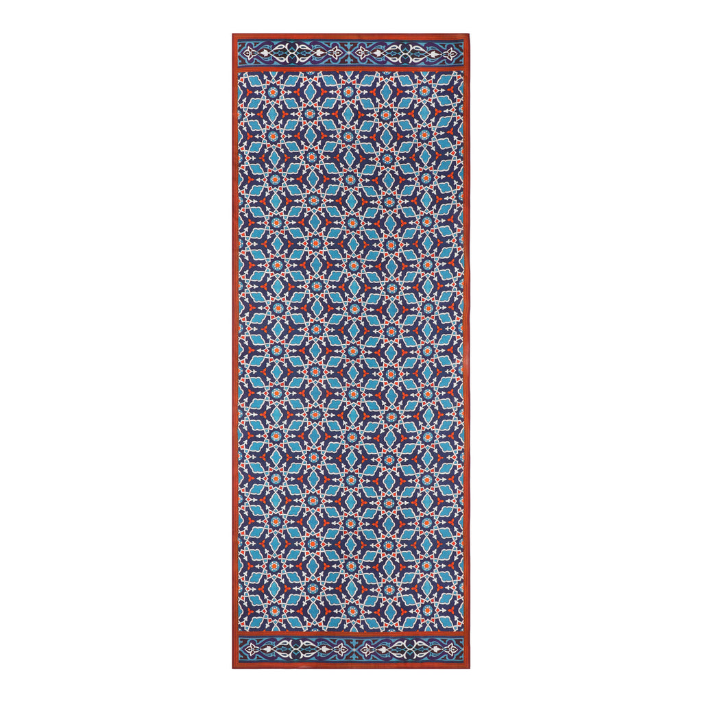 Elegant Islamic Art-Inspired Scarf – Navy Blue and Red Geometric Design - Farabi