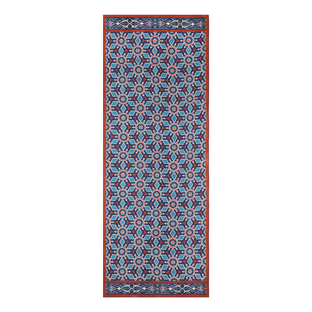 Elegant Islamic Art-Inspired Scarf – Navy Blue and Red Geometric Design - Farabi