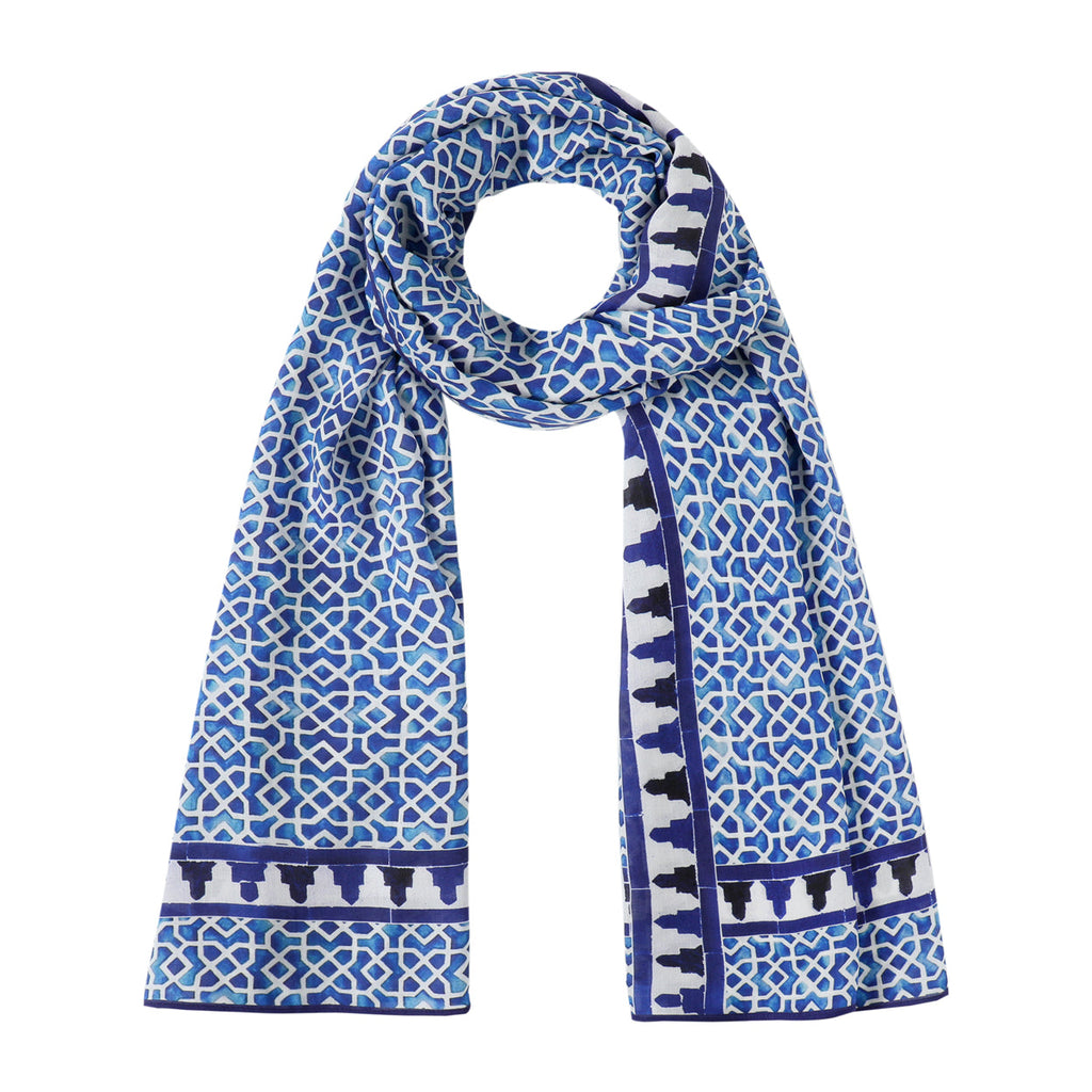Blue and White Scarf Islamic Art - Aziza Iqbal - Alcazaba Azul