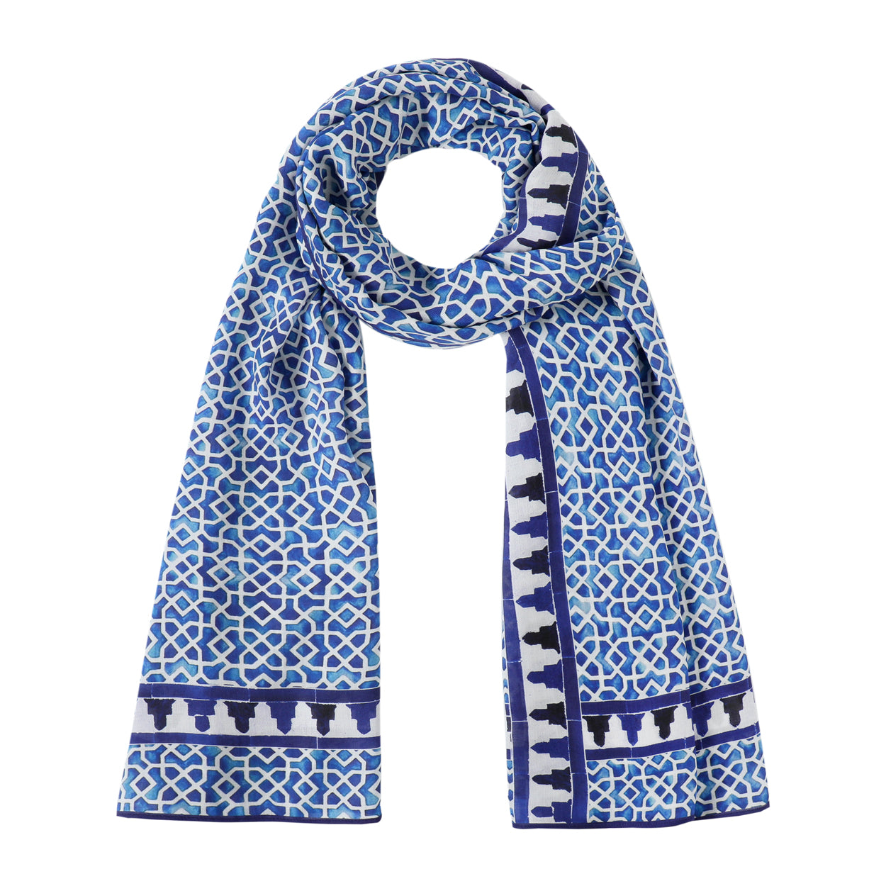 Blue and White Scarf Islamic Art - Aziza Iqbal - Alcazaba Azul