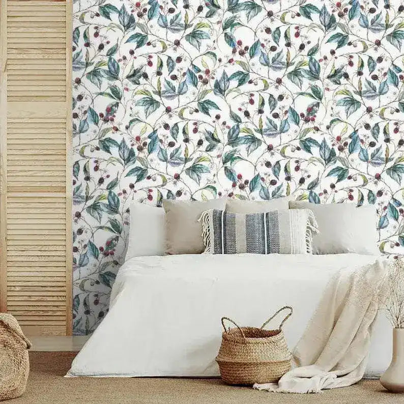Blue and White Watercolor Botanical Wallpaper