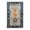 Blue Blossom Edge Medium Hand Knotted Wool Rug